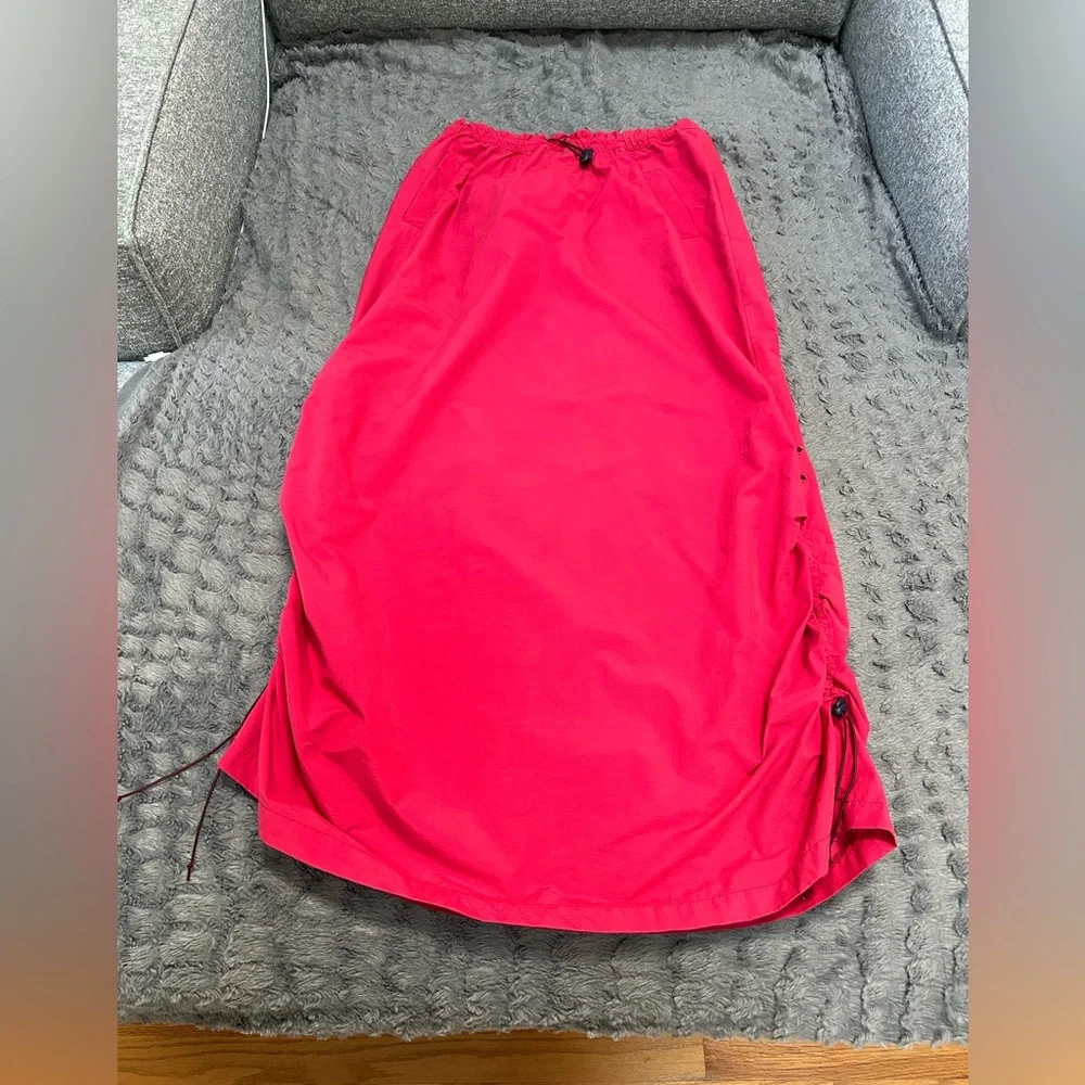 Express Red Midi Pencil Skirt Ruched Casual - Picture 1 of 5